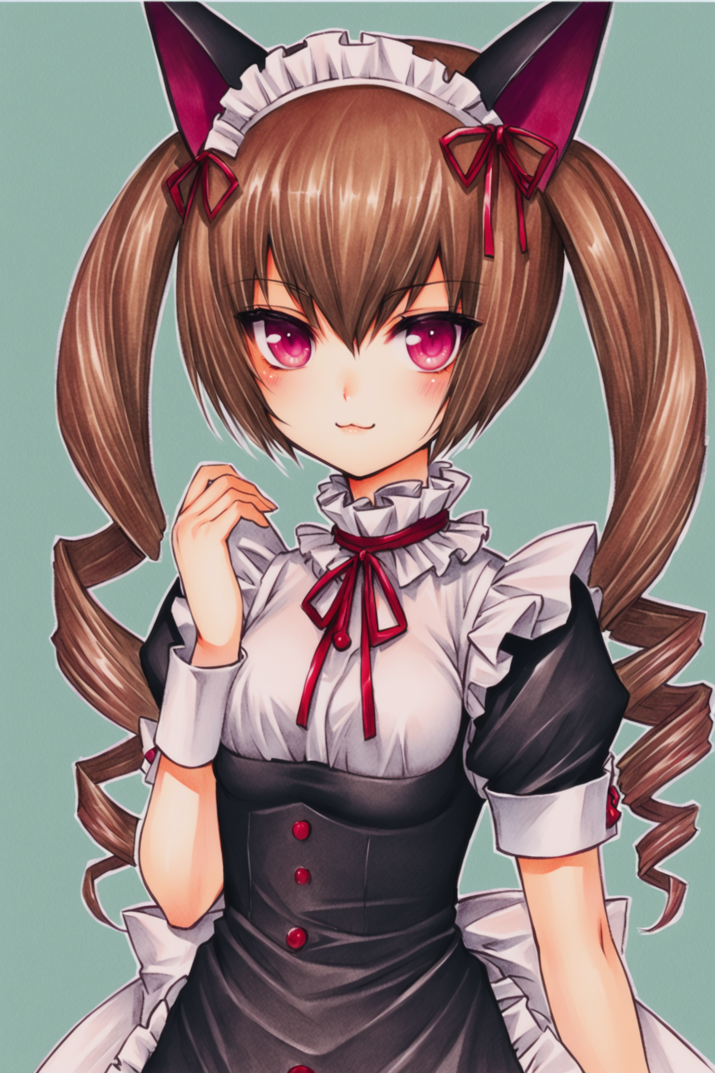 35530-97555813-Akiha Rumiho,1girl,solo,animal ears,cat ears,brown hair,drill hair,maid headdress,twintails,pink eyes,maid,ribbon,_3,twin drills.png